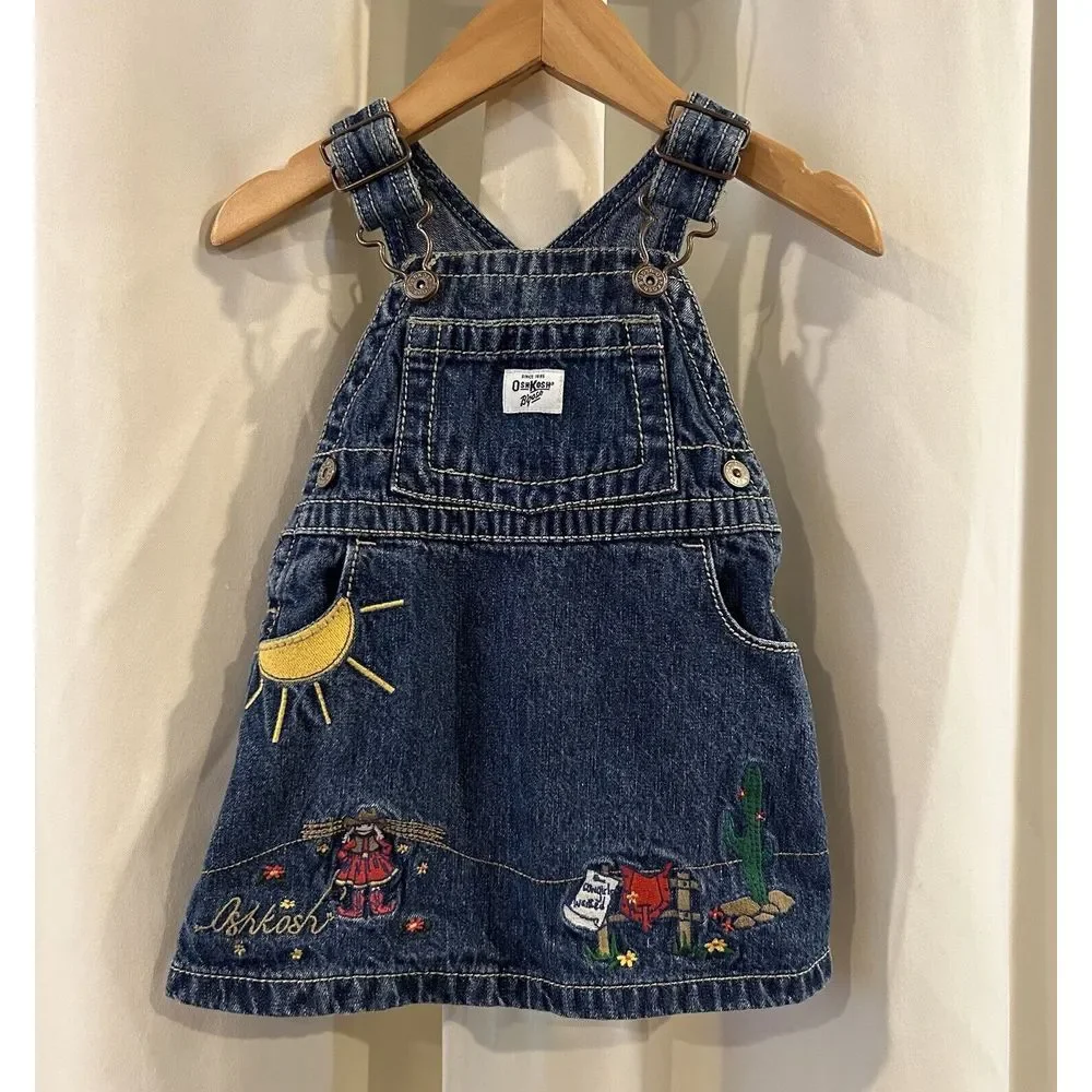 OshKosh B'gosh Vestbak Overall Dress‎ Girls Size 6/9 Months Western Embroidered